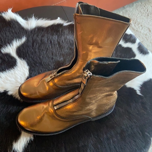 37.5 🔖 GUIDI Women 310 Front Zip Military Boots Metallic Copper Atelier $1380 - Picture 2 of 10